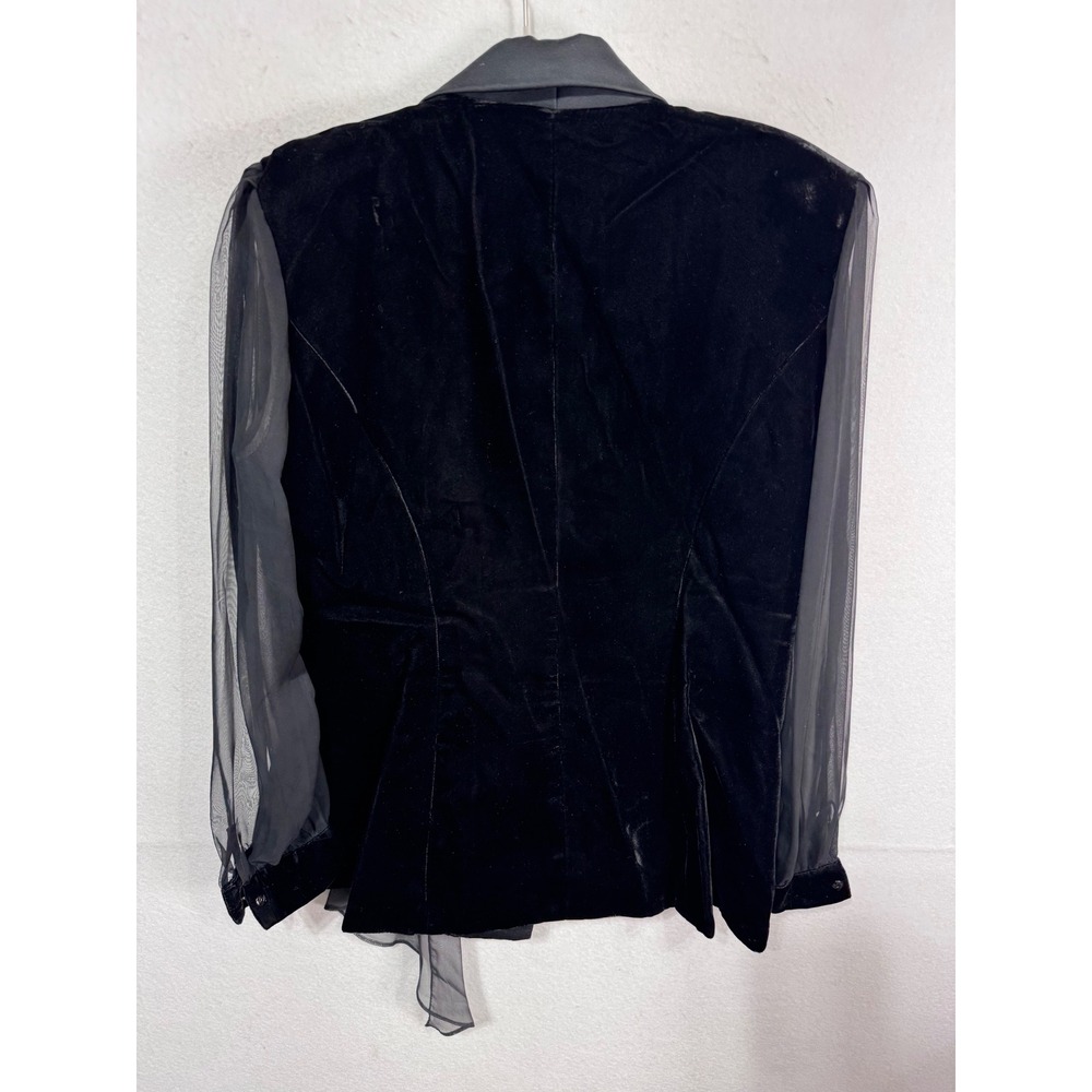 Alex Evenings Vintage 16 Black Velvet Sheer Sleeve Rhinestone Clasp Formal Top - Picture 9 of 11